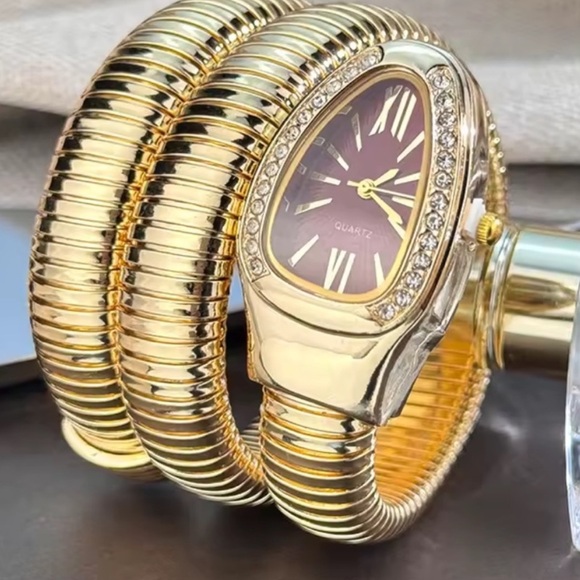 Serpenti Snake Wrap Elegant Gold Women's Watch with Burgundy Dial - Picture 5 of 10